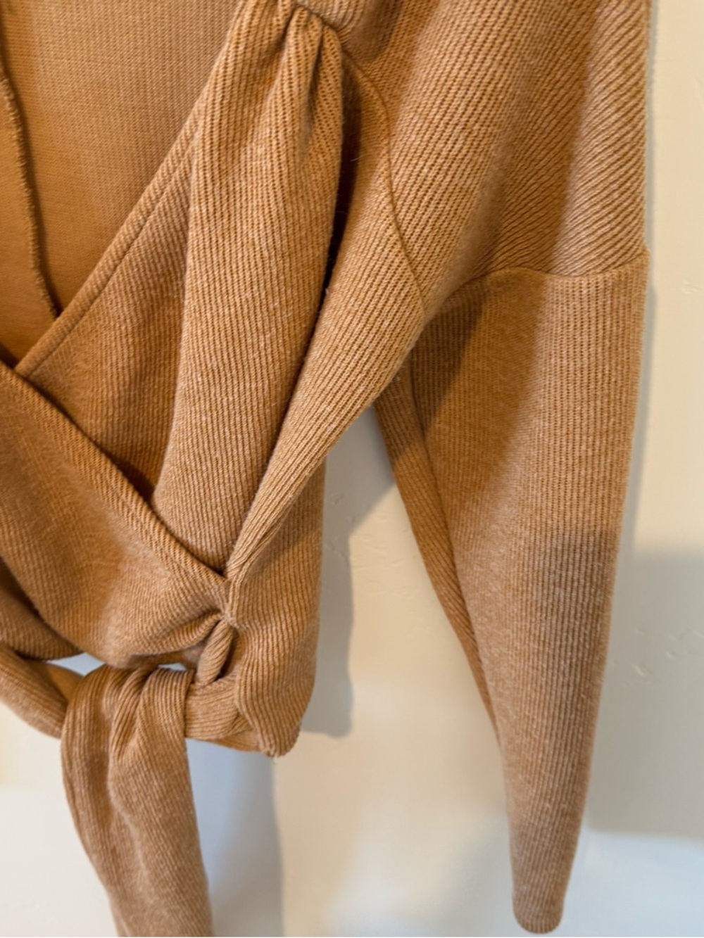 Anthropologie Wrap Front Knit Tie Waist Sweater Camel Womens Small Cozy ribbed - Picture 5 of 10